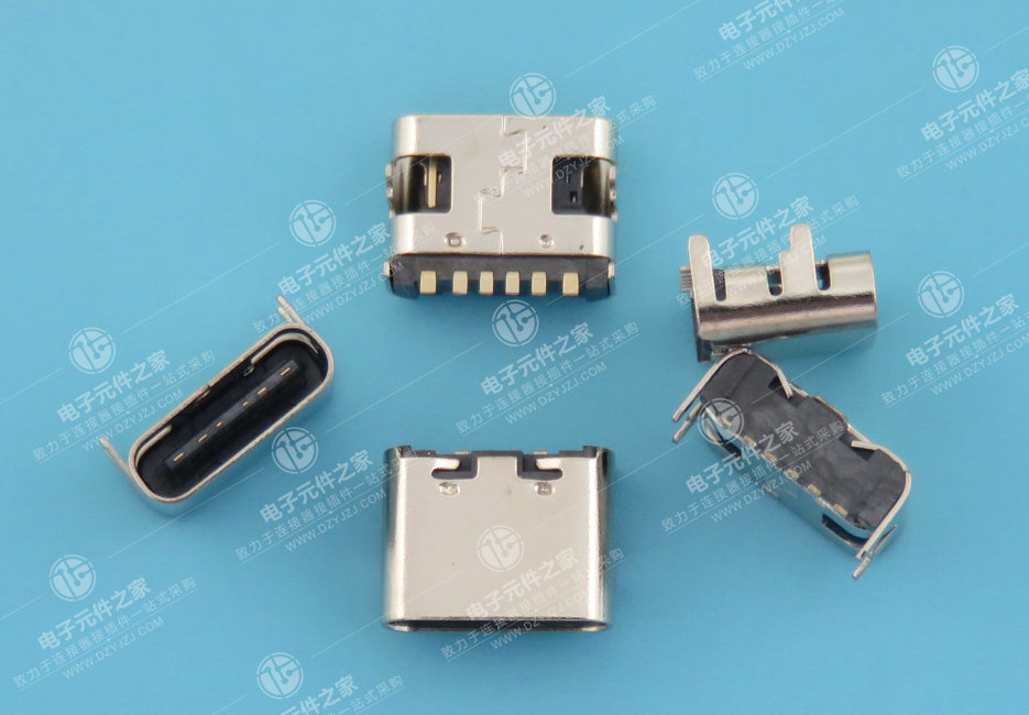 USB TYPE C 母座板上6P SMT單排 無彈